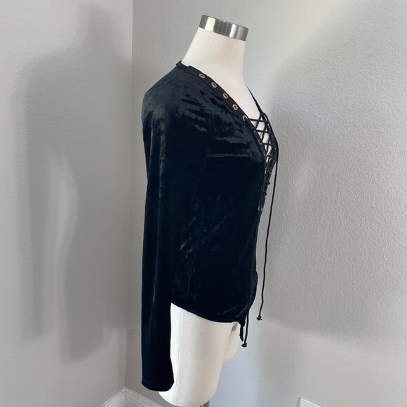 Vintage Y2K Windsor Womens Medium Black Velvet Lace Up Bodysuit Goth Vamp - Picture 3 of 12
